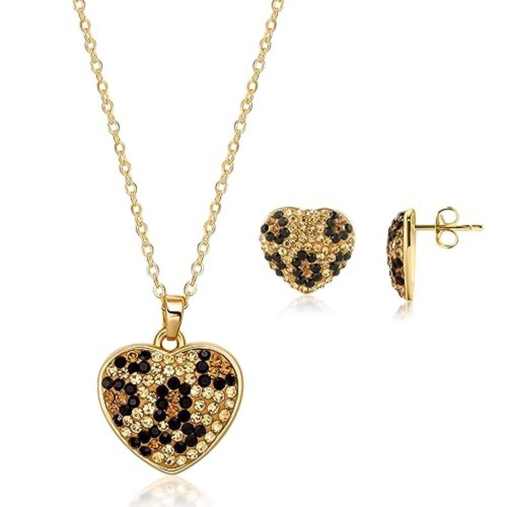 18K Goldβ Plated Leopard Heart Earring & Necklace Set